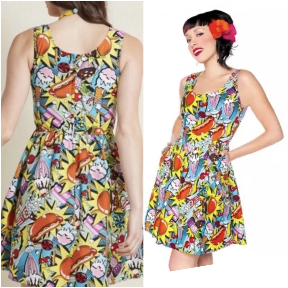 FOLTER Yellow and Orange Sleeveless Scoop Neck Sundress